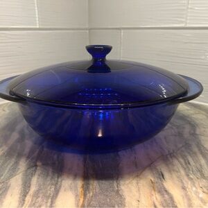 Vintage Cobalt Blue Round 2 Quart Casserole Dish With Lid Anchor Hocking